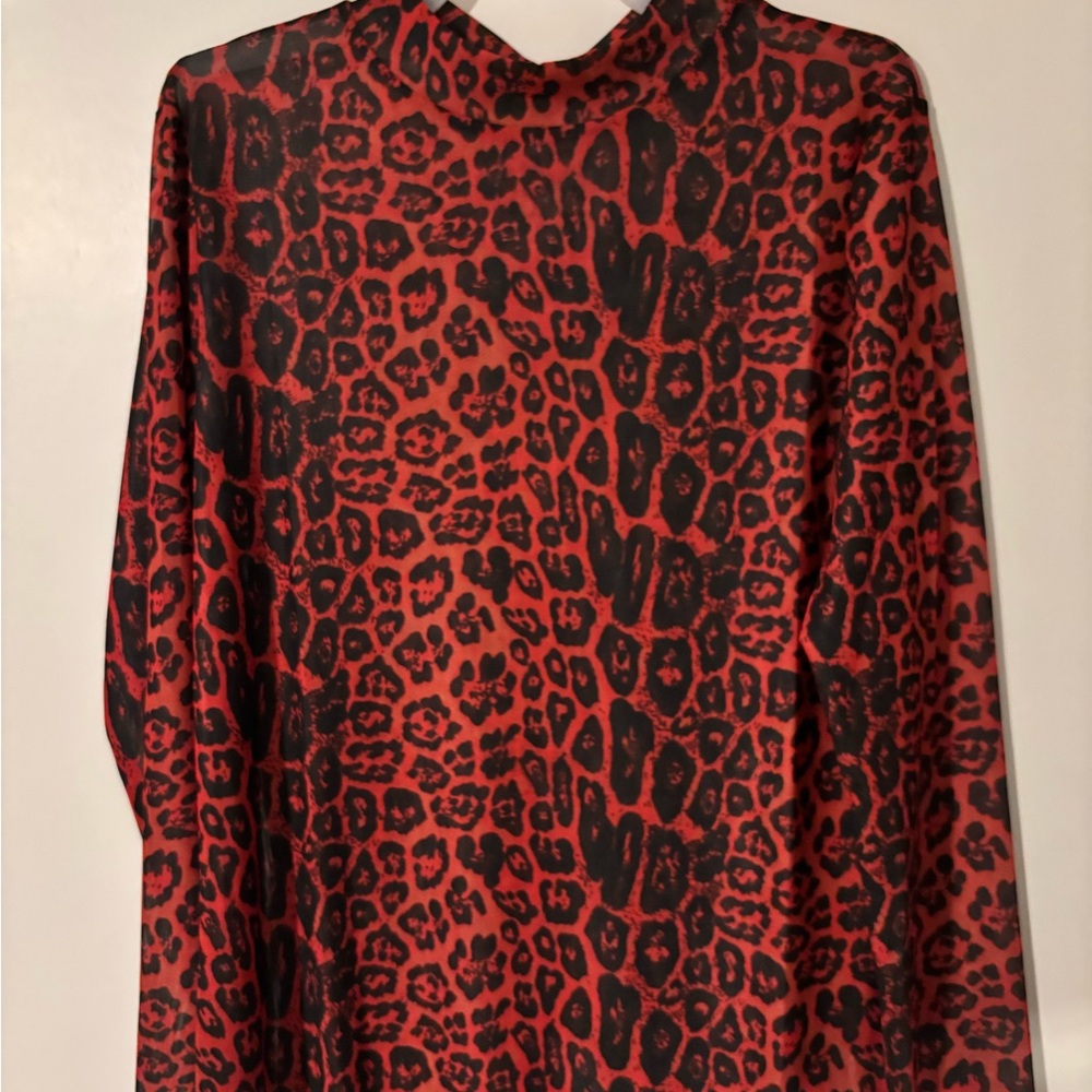Red Leopard Print Long Sleeve Top
